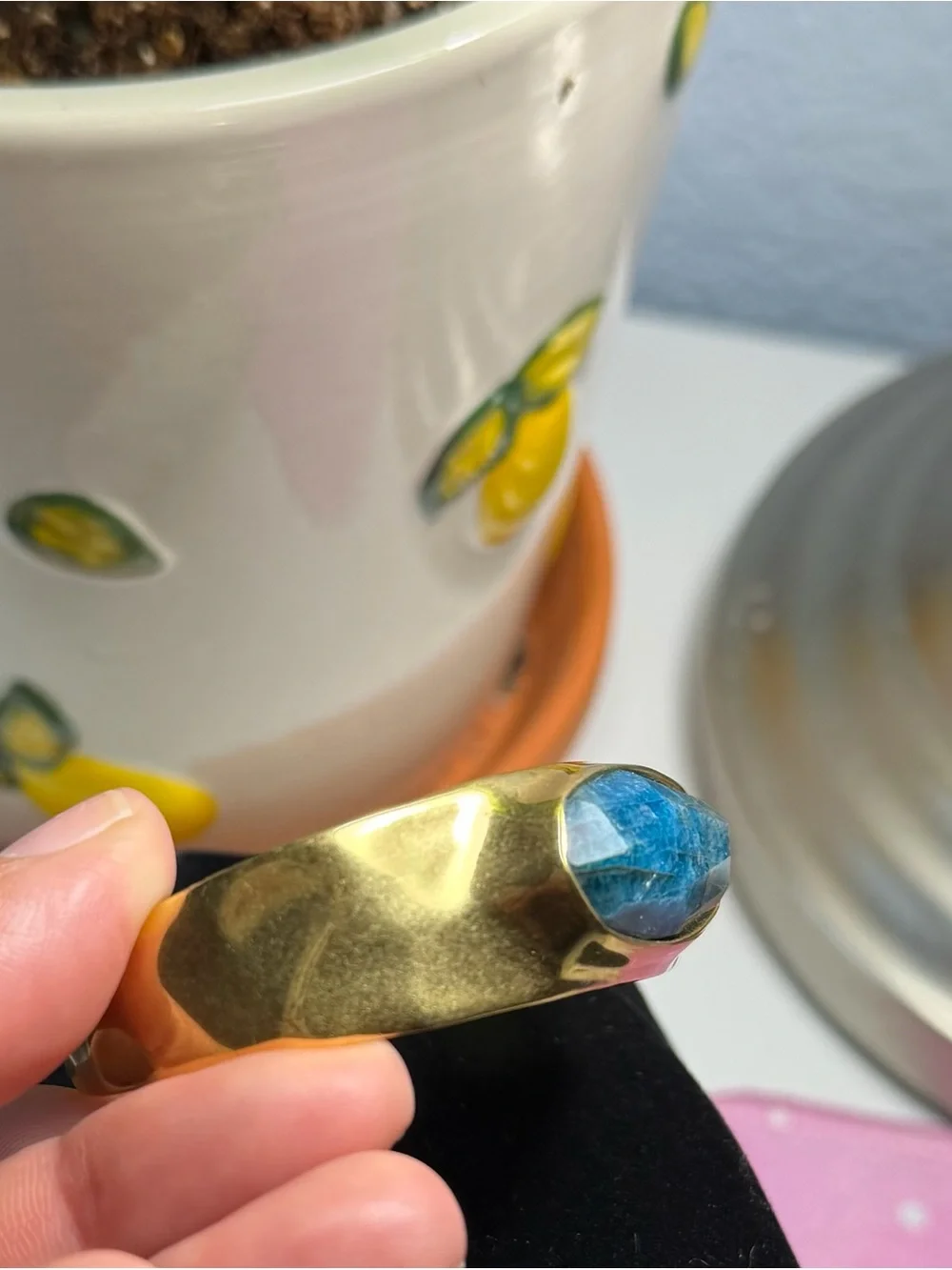 Kendra Scott Wide Brass Statement Cuff Bracelet Blue Stone